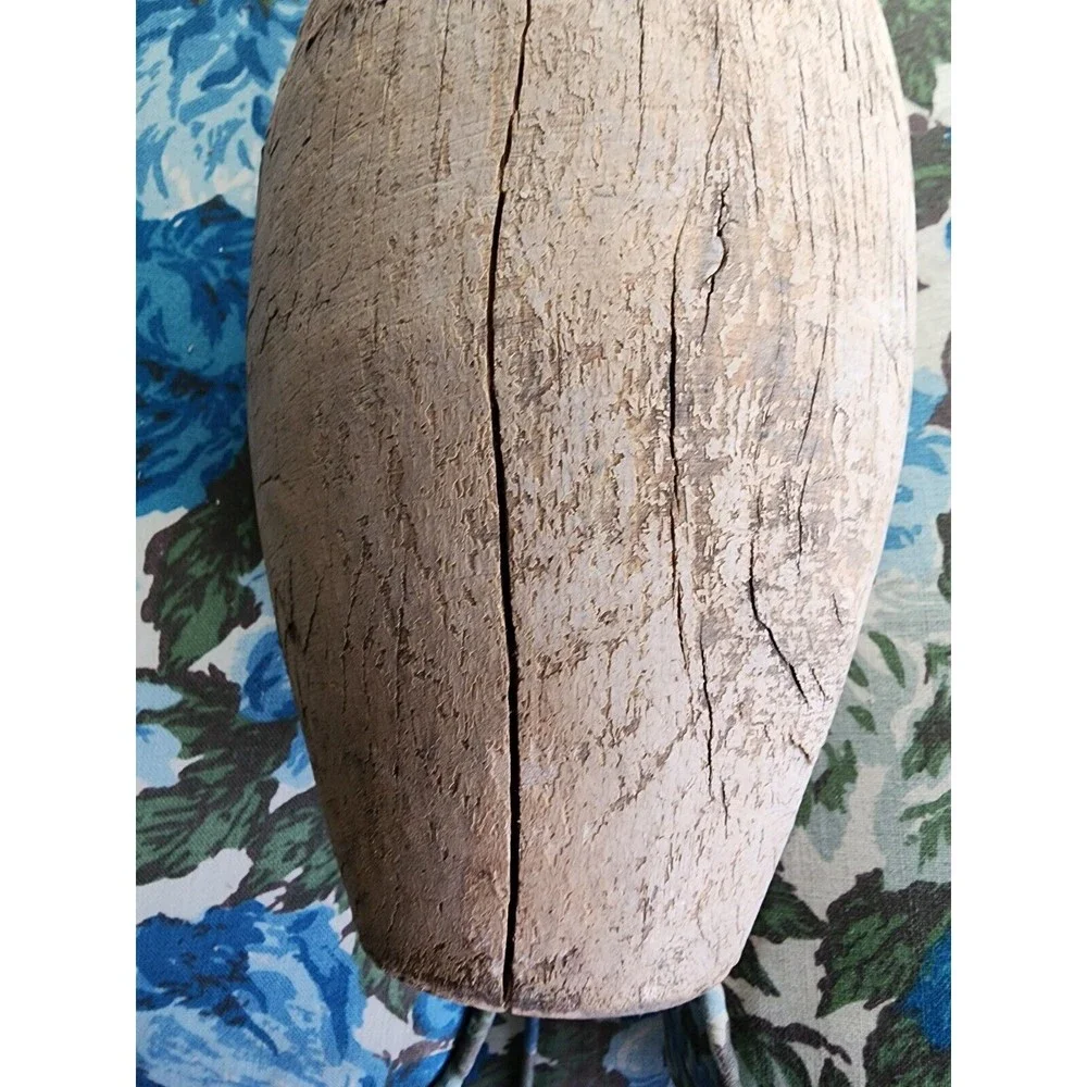 Vintage Wooden Full Size Bowling Pin Red With UnPainted Wood  Shabby Chic - Picture 6 of 7